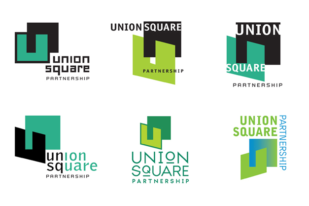 Union Square Partnership logo explorations designed by Ellen Shapiro of Visual Language LLC